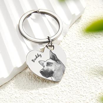 Porte-clés Personnalisé En Forme De Cœur, Portrait D'animal De Compagnie, Nom Personnalisé - votrecollierprenomfr