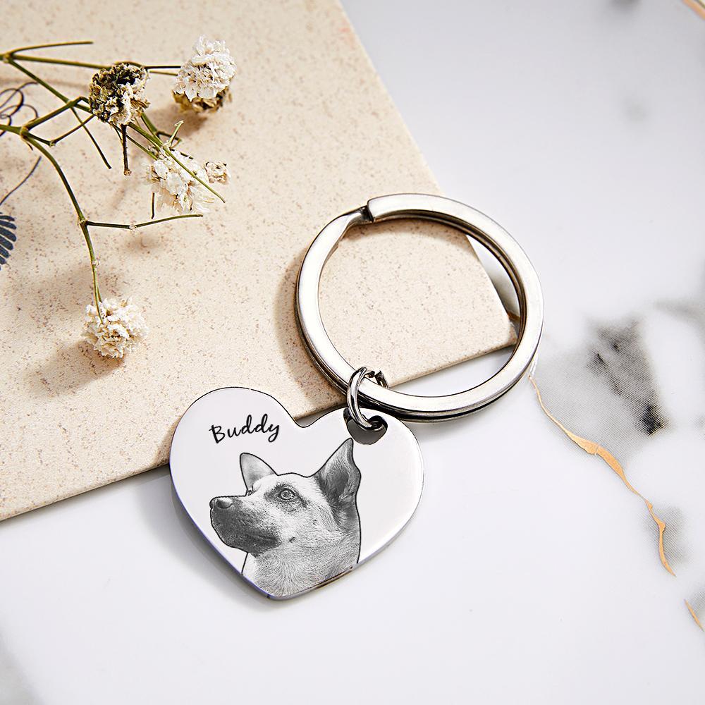Porte-clés Personnalisé En Forme De Cœur, Portrait D'animal De Compagnie, Nom Personnalisé - votrecollierprenomfr