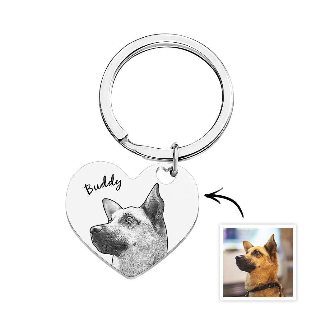 Porte-clés Personnalisé En Forme De Cœur, Portrait D'animal De Compagnie, Nom Personnalisé - votrecollierprenomfr