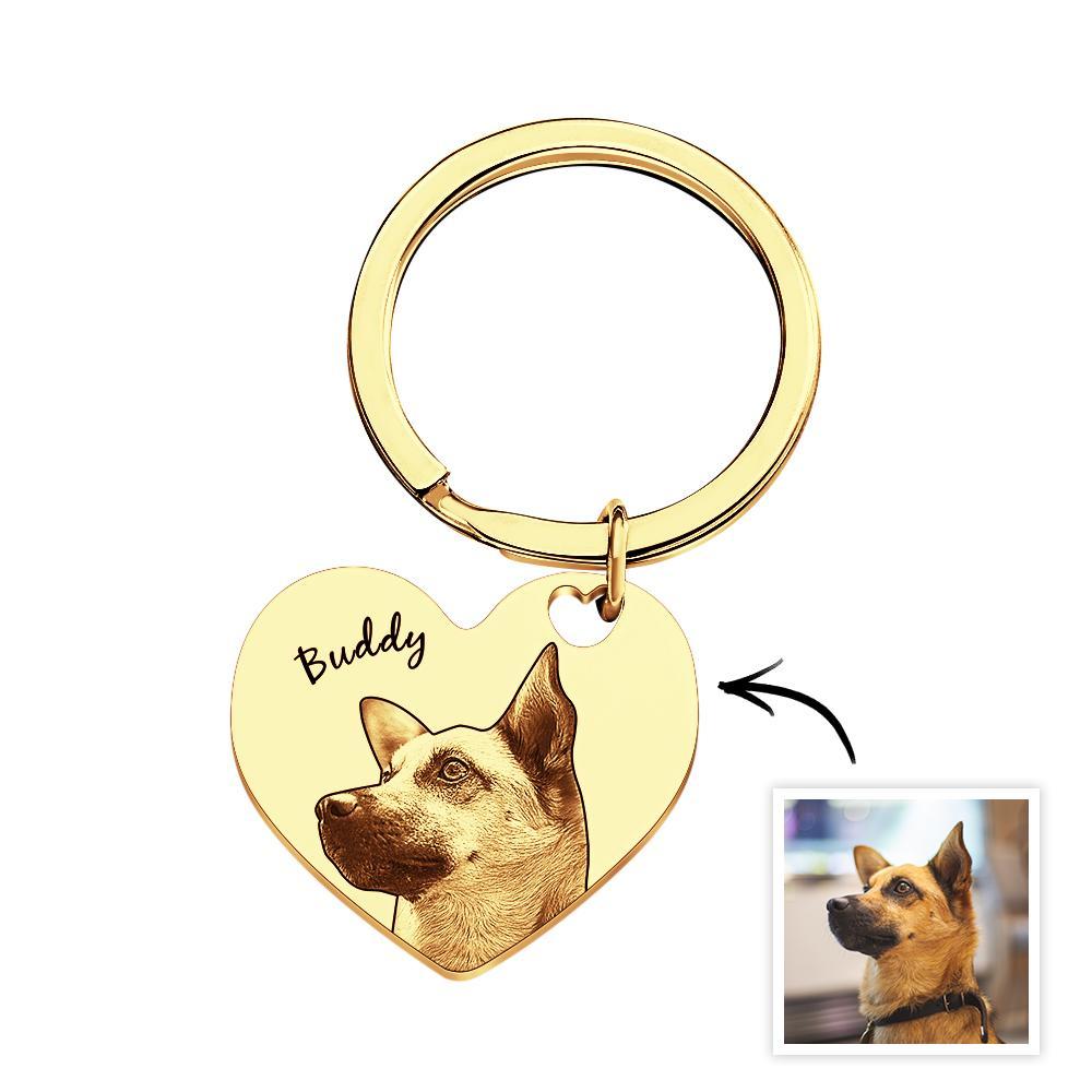 Porte-clés Personnalisé En Forme De Cœur, Portrait D'animal De Compagnie, Nom Personnalisé - votrecollierprenomfr