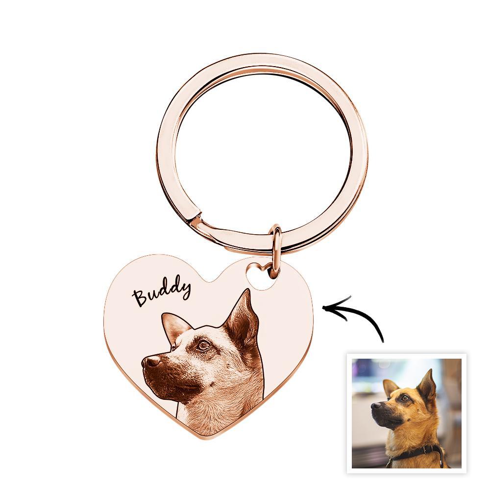 Porte-clés Personnalisé En Forme De Cœur, Portrait D'animal De Compagnie, Nom Personnalisé - votrecollierprenomfr