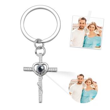 Porte-clés De Projection Personnalisé, Cadeau Créatif De Croix D'amour - votrecollierprenomfr