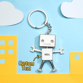Porte-clés À Breloques Robot Avec Texte Personnalisé, Cadeau Amusant - votrecollierprenomfr