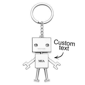 Porte-clés À Breloques Robot Avec Texte Personnalisé, Cadeau Amusant - votrecollierprenomfr