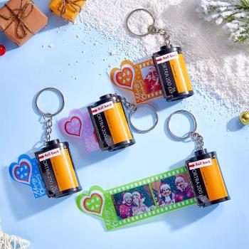 Porte-clés Personnalisé En Rouleau De Film Photo, Décor De Cœur Coloré, Porte-clés D'appareil Photo, Cadeau De Noël - votrecollierprenomfr