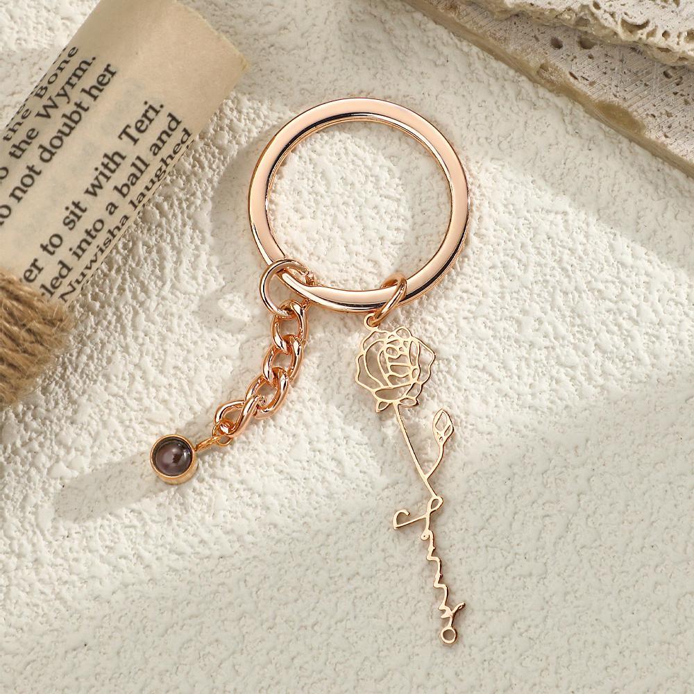 Porte-clés De Projection Personnalisé, Cadeau Romantique De Fleur D'anniversaire - votrecollierprenomfr