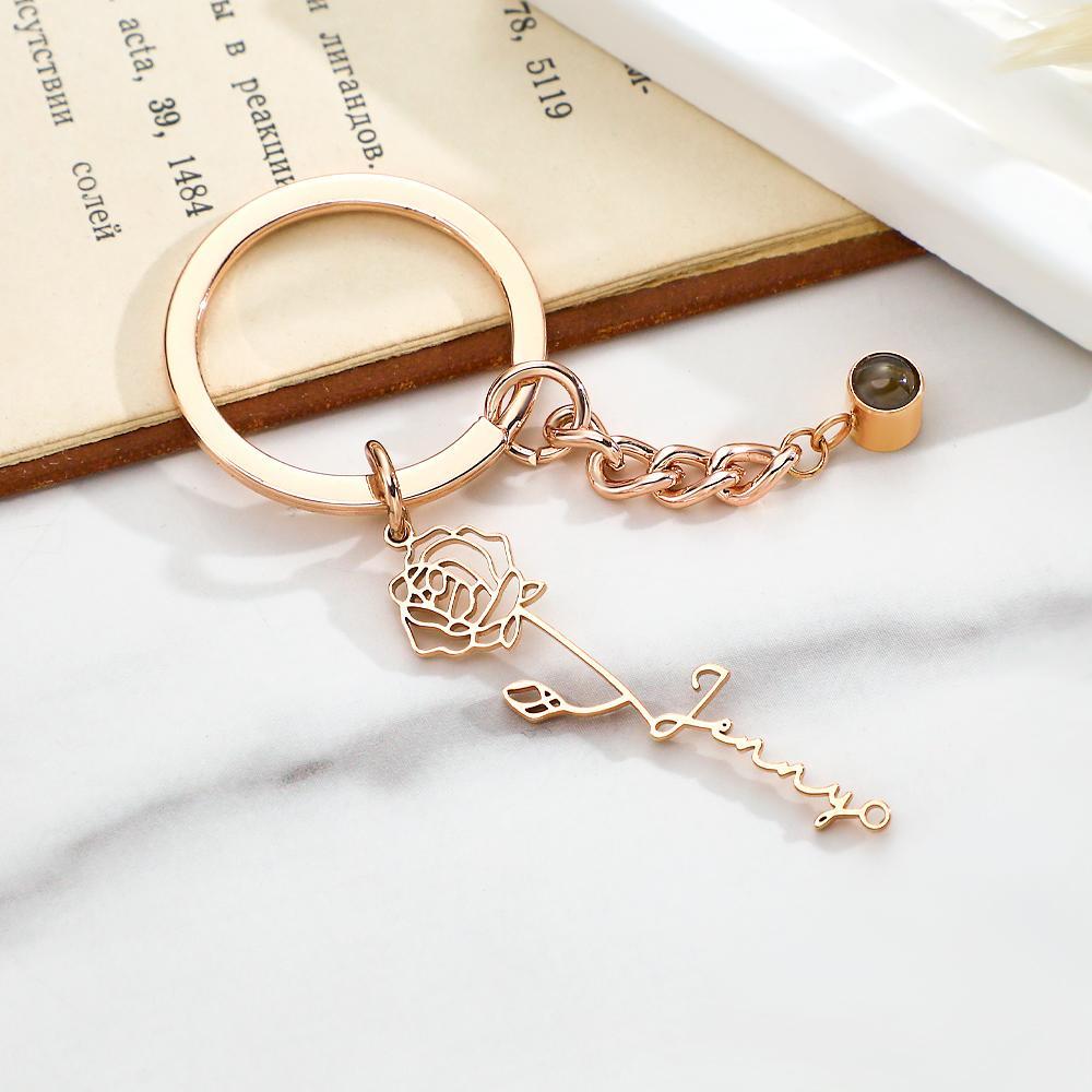 Porte-clés De Projection Personnalisé, Cadeau Romantique De Fleur D'anniversaire - votrecollierprenomfr