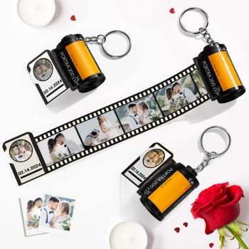 Porte-clés Personnalisé En Rouleau De Film Photo, Avec Caméra À Mémoire De Texte, Cadeaux De Saint-valentin Pour Les Couples - votrecollierprenomfr