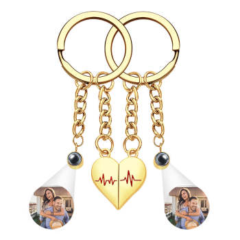 Porte-clés Personnalisés En Forme De Cœur Avec Photo, Projection De Couple, Battement De Cœur Magnétique - votrecollierprenomfr