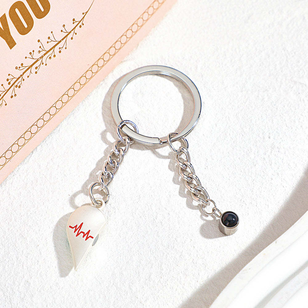 Porte-clés Personnalisés En Forme De Cœur Avec Photo, Projection De Couple, Battement De Cœur Magnétique - votrecollierprenomfr