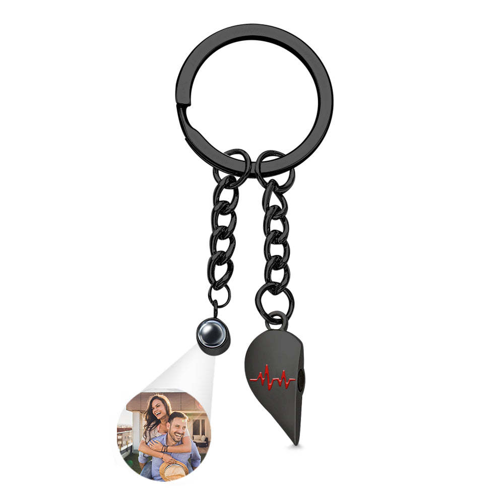 Porte-clés Personnalisés En Forme De Cœur Avec Photo, Projection De Couple, Battement De Cœur Magnétique - votrecollierprenomfr