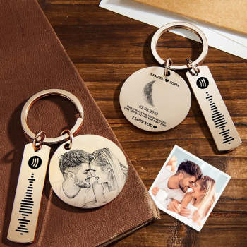 Porte-clés Personnalisé Phase De Lune, Photo Spotify, Porte-clés Personnalisé En Acier Inoxydable, Cadeau De Saint Valentin - votrecollierprenomfr