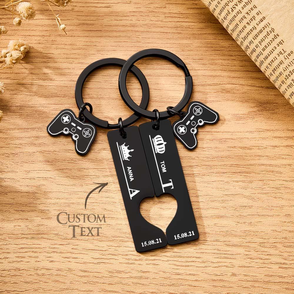 2 Porte-clés De Couple Personnalisés Gravés Nom Et Date Avec Porte-clés De Charme Manette De Jeu - votrecollierprenomfr