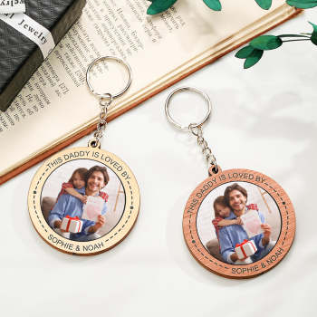 Porte-clés Photo Personnalisé Porte-clés Rond En Bois Personnalisé Cadeau Fête Des Pères - votrecollierprenomfr