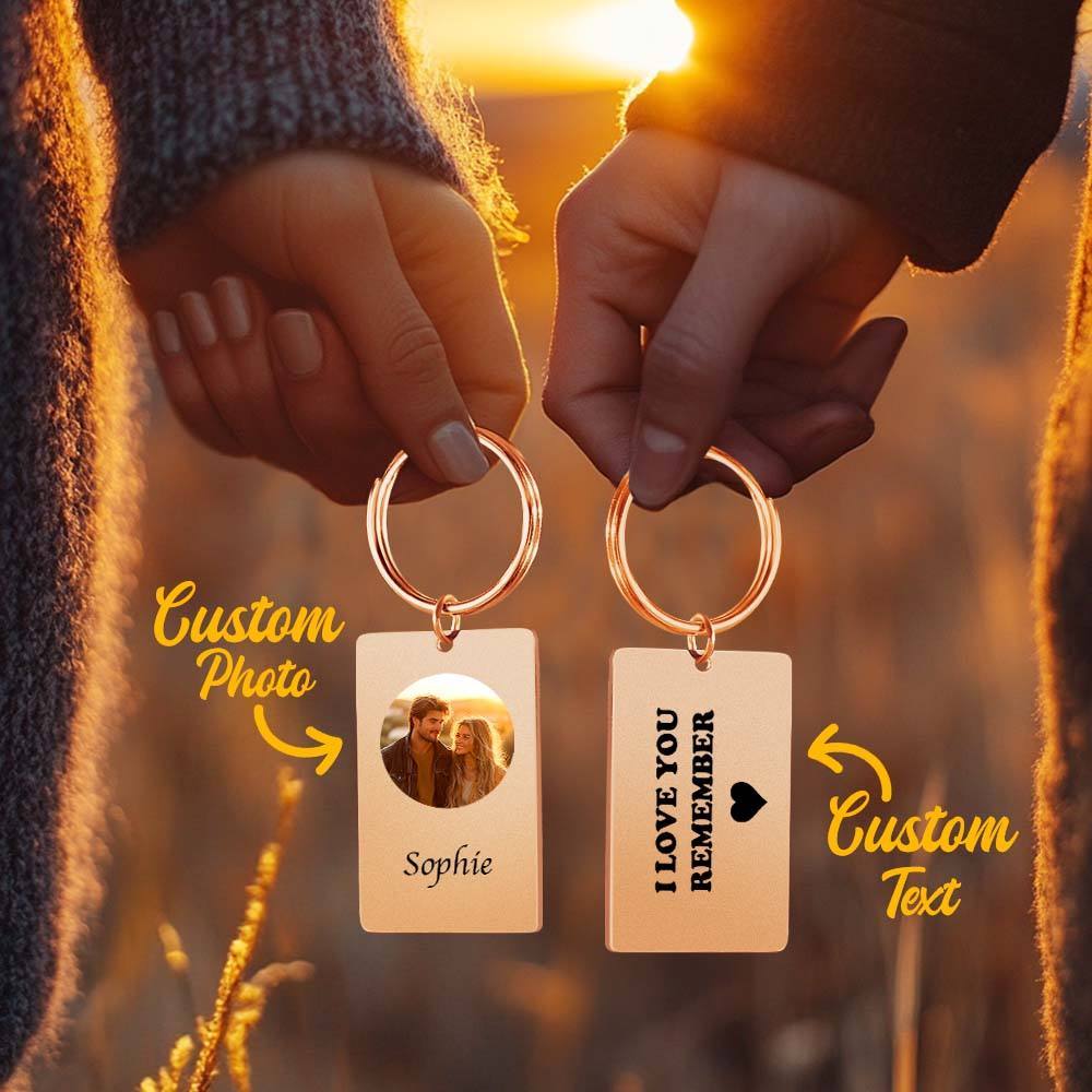 Porte-clés Photo Personnalisé Avec Texte Idée Cadeau Couple Filtre Noir Et Blanc - votrecollierprenomfr