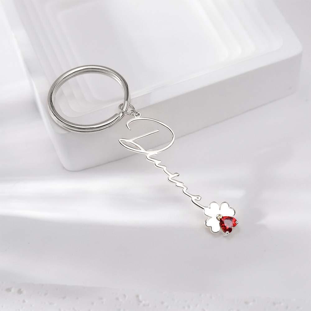 Porte-clés Personnalisé Avec Pierre De Naissance, Cadeau Pour Maman Ou Grand-mère. Porte-clés Trèfle Porte-bonheur Personnalisé Avec Le Nom De L'enfant Et Sa Pierre De Naissance | Porte-clés Maison - votrecollierprenomfr