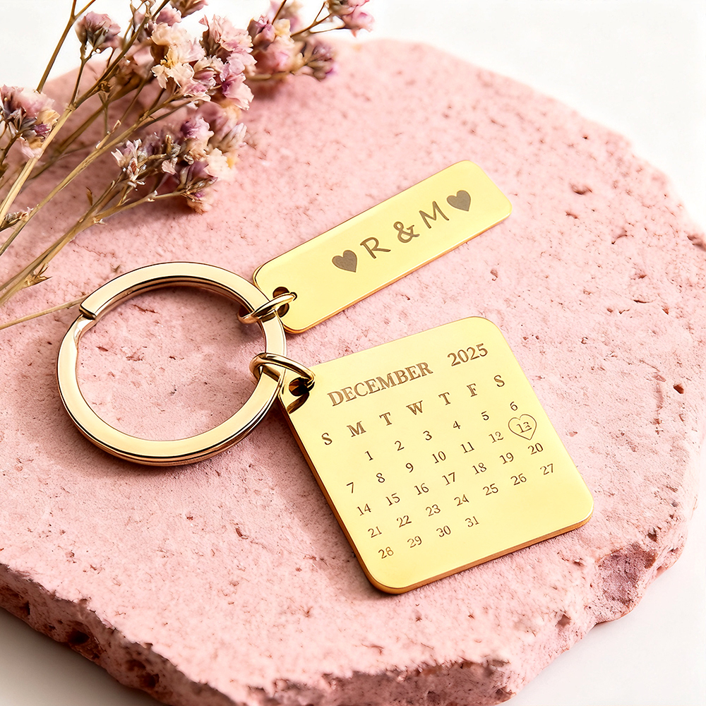 Porte-clés Calendrier Personnalisé Avec Date Gravée - Marqueur De Dates Importantes - Cadeau D'anniversaire Ou D'anniversaire De Mariage - votrecollierprenomfr