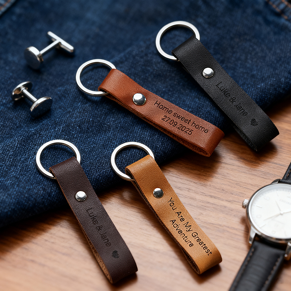 Porte-clés En Cuir Personnalisé, Gravé Sur Mesure, Avec Initiales Et Date