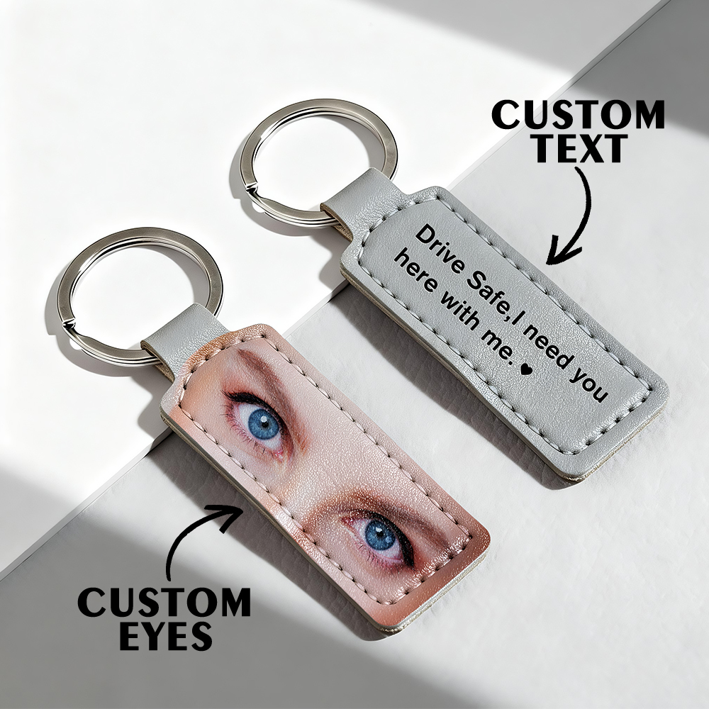 Porte-clés Yeux Personnalisés Avec Photo, Anneau En Cuir, Porte-clés « conduis Prudemment », Cadeau Idéal Pour Un Anniversaire Ou La Saint-valentin. - votrecollierprenomfr