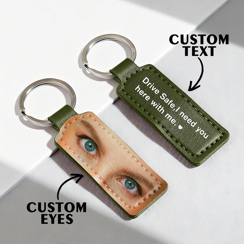Porte-clés Yeux Personnalisés Avec Photo, Anneau En Cuir, Porte-clés « conduis Prudemment », Cadeau Idéal Pour Un Anniversaire Ou La Saint-valentin. - votrecollierprenomfr