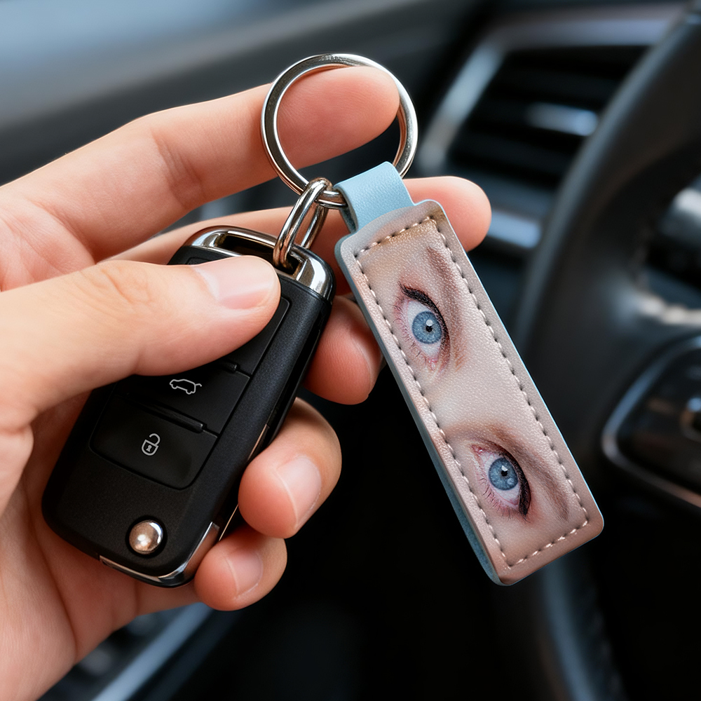 Porte-clés Yeux Personnalisés Avec Photo, Anneau En Cuir, Porte-clés « conduis Prudemment », Cadeau Idéal Pour Un Anniversaire Ou La Saint-valentin. - votrecollierprenomfr