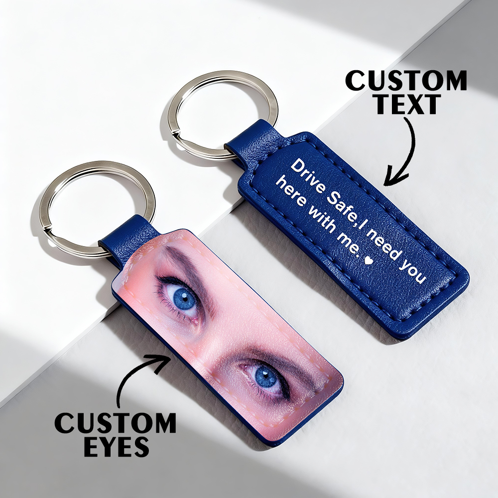 Porte-clés Yeux Personnalisés Avec Photo, Anneau En Cuir, Porte-clés « conduis Prudemment », Cadeau Idéal Pour Un Anniversaire Ou La Saint-valentin. - votrecollierprenomfr