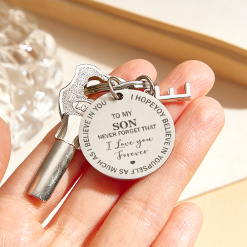 Porte-clés Gravé Personnalisé « À Mon Fils / À Ma Fille » Avec Charme Initial Porte-clés De Message Personnalisé - votrecollierprenomfr