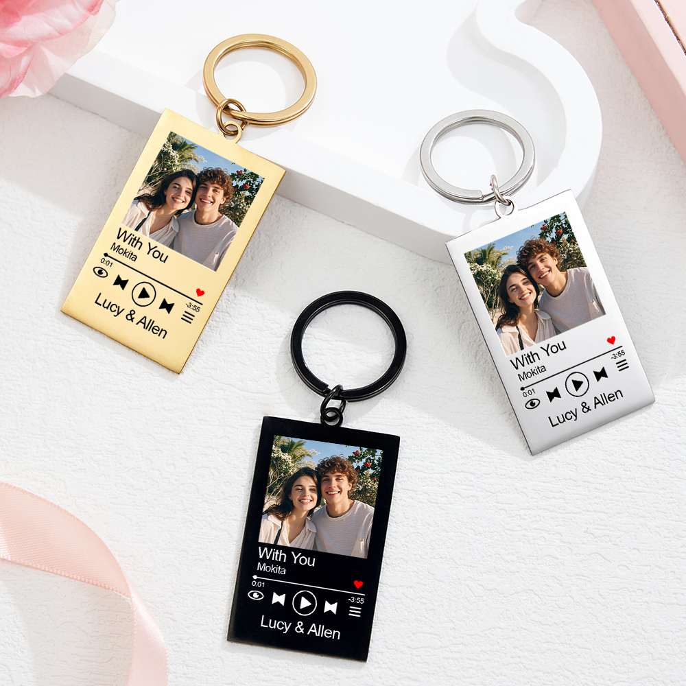 Porte-clés Photo Personnalisé Avec Lecteur De Musique Et Pochette De Chanson - Cadeau Romantique Pour Couple - Cadeau De Saint-valentin - votrecollierprenomfr