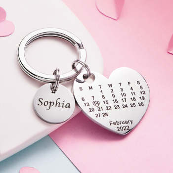 Porte-clés Calendrier Coeur Gravé Personnalisé Enregistrer La Date Porte-clés Cadeau Saint Valentin - votrecollierprenomfr