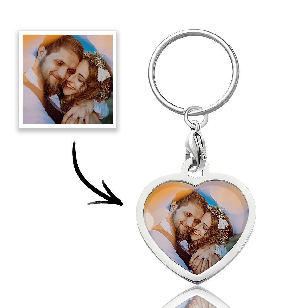 Porte-Clés Photo En Forme De Coeur Personnalisé En Acier Inoxydable