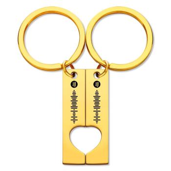 2 Porte-Clés Personnalisé Spotify Code En Or 14K | Coeur Découpé | Porte-Clé Ami | Porte-Clés Couple