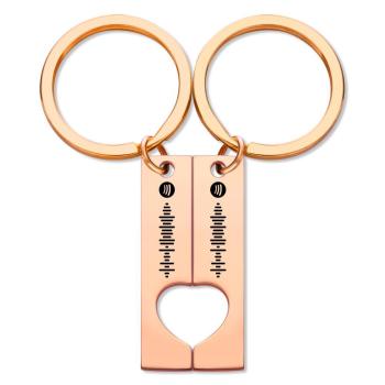 2 Porte-Clés Personnalisé En Or Rose Avec Code Spotify | Coeur Découpé | Porte-Clé Ami | Porte-Clés Couple