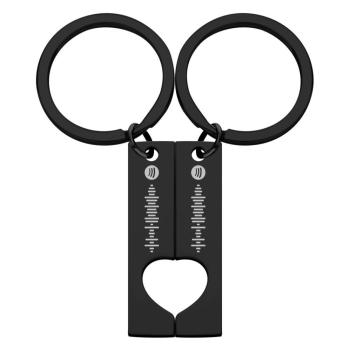 2 Porte-Clés Personnalisé Spotify Code Noir | Coeur Découpé | Porte-Clés Ami | Porte-Clés Couple