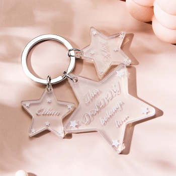 Custom Engraved Keychain Unique Star Acrylic Gifts - votrecollierprenomfr