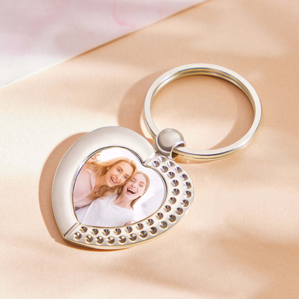 Porte-clés Photo Personnalisé Porte-clés Coeur En Acier Inoxydable Cadeau D'anniversaire - votrecollierprenomfr