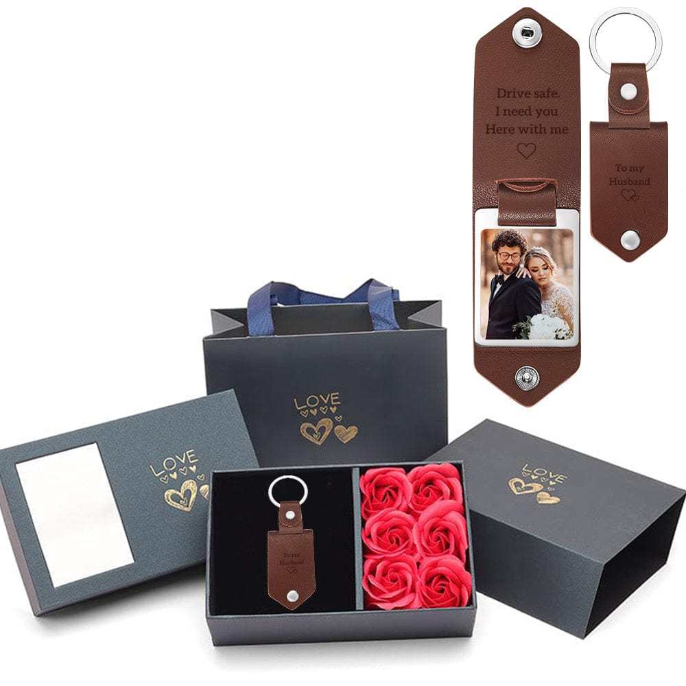 Porte-clés En Cuir Personnalisé, Gravure Personnalisée, Cadeau D'anniversaire Pour Couple, Avec Boîte À Fleurs - votrecollierprenomfr