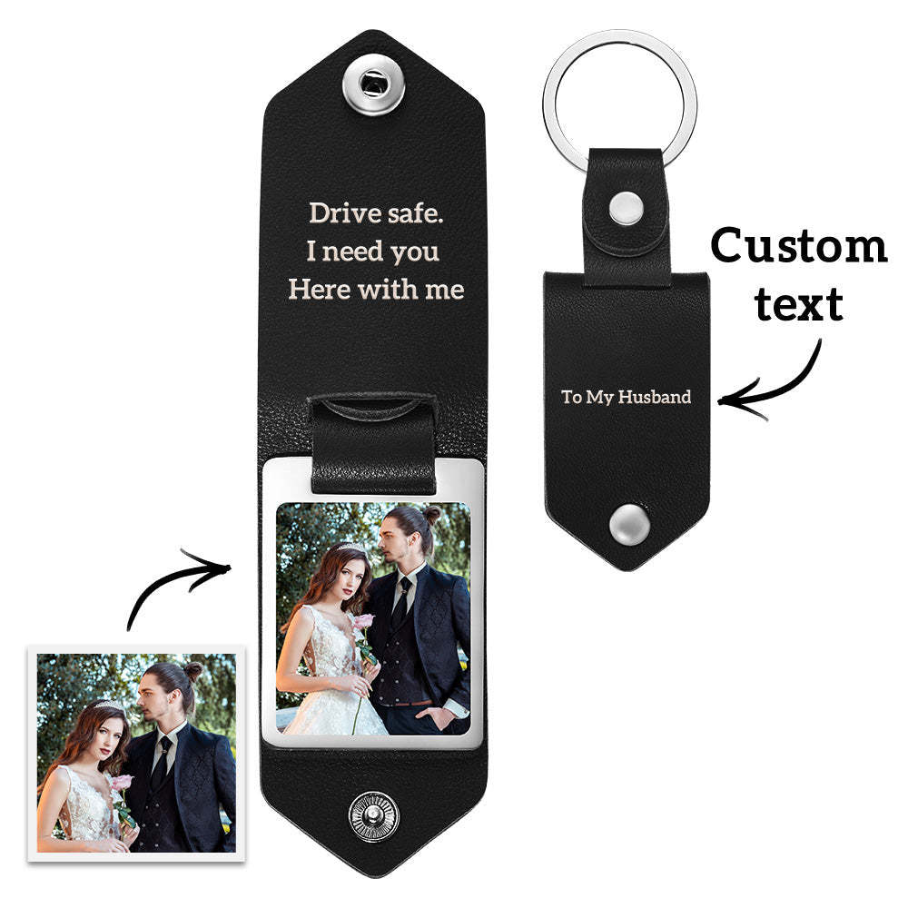 Porte-clés Photo En Cuir Personnalisé, Texte Gravé Personnalisé, Porte-clés Commémoratif, Cadeaux D'anniversaire Et De Mariage - votrecollierprenomfr
