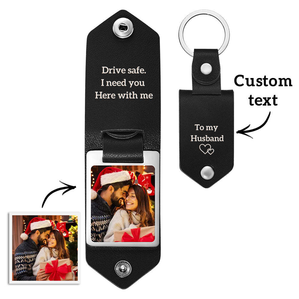 Cadeau De Noël Porte-clés Photo En Cuir Personnalisé Porte-clés Commémoratif Avec Texte Gravé Personnalisé - votrecollierprenomfr