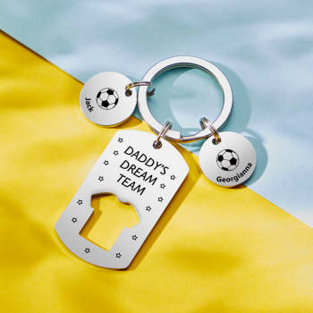 Personalized Engraved Football Daddy' Dream Team Keychain with Children's Names Key Ring Father's Day Gifts - votrecollierprenomfr