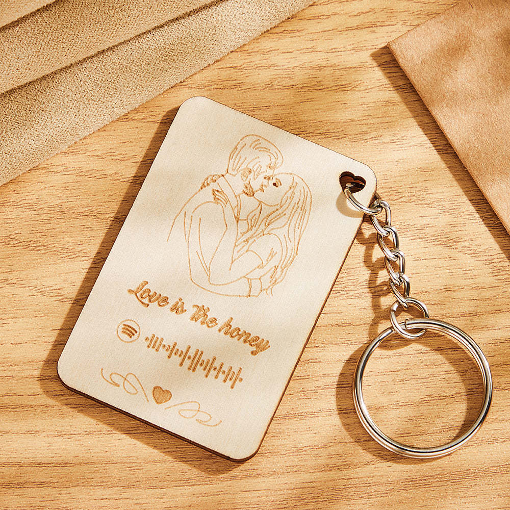 Porte-clés Photo Personnalisé Code Spotify Scannable Porte-clés En Bois Plaque De Musique Gravée Personnalisée Cadeaux De La Saint-valentin - votrecollierprenomfr