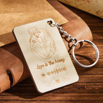 Porte-clés Photo Personnalisé Code Spotify Scannable Porte-clés En Bois Plaque De Musique Gravée Personnalisée Cadeaux De La Saint-valentin - votrecollierprenomfr