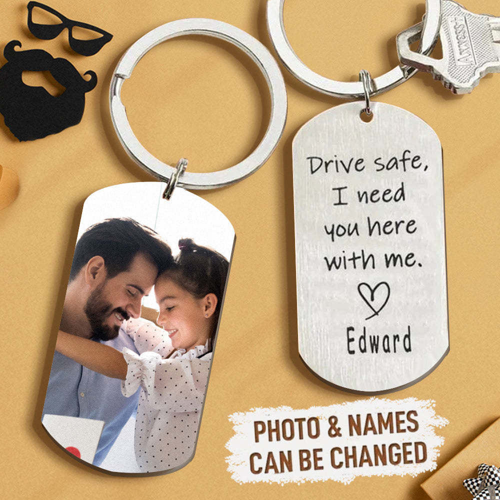Porte-clés Photo Personnalisé Avec Nom Cadeaux De Fête Des Pères Pour Papa - votrecollierprenomfr