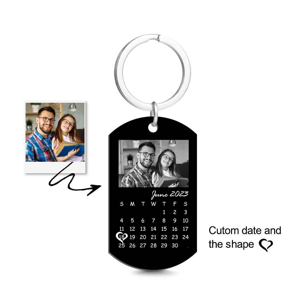 Calendrier Personnalisé Porte-clés Photo Tag Porte-clés En Forme De Coeur Date Cadeau D'anniversaire Personnalisé Pour Papa - votrecollierprenomfr