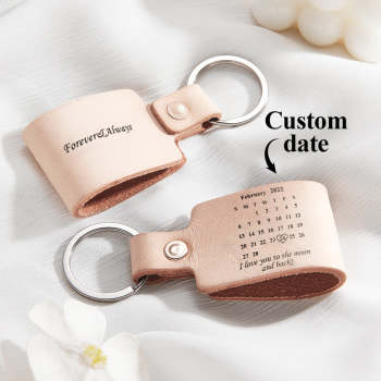 Calendrier Personnalisé Porte-clés En Cuir Personnalisé Gravé Date Élégant Porte-clés Cadeau D'anniversaire - votrecollierprenomfr