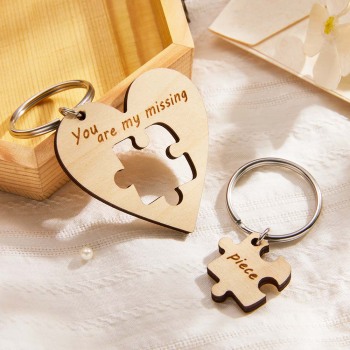 Porte-clés Gravés Personnalisés Puzzle Love Cadeaux En Bois - votrecollierprenomfr