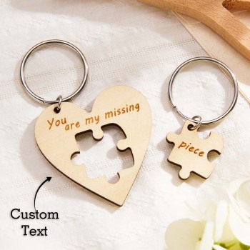Porte-clés Gravés Personnalisés Puzzle Love Cadeaux En Bois - votrecollierprenomfr
