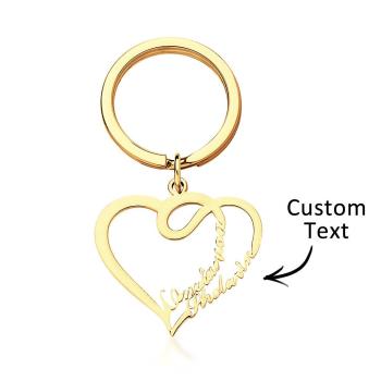 Porte-clés Avec Nom Gravé Personnalisé Double Love Couple Gifts - votrecollierprenomfr