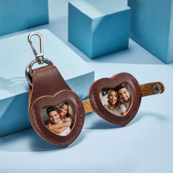 Porte-clés Photo Personnalisé En Cuir En Forme De Coeur Pour Commémorer Les Cadeaux - votrecollierprenomfr