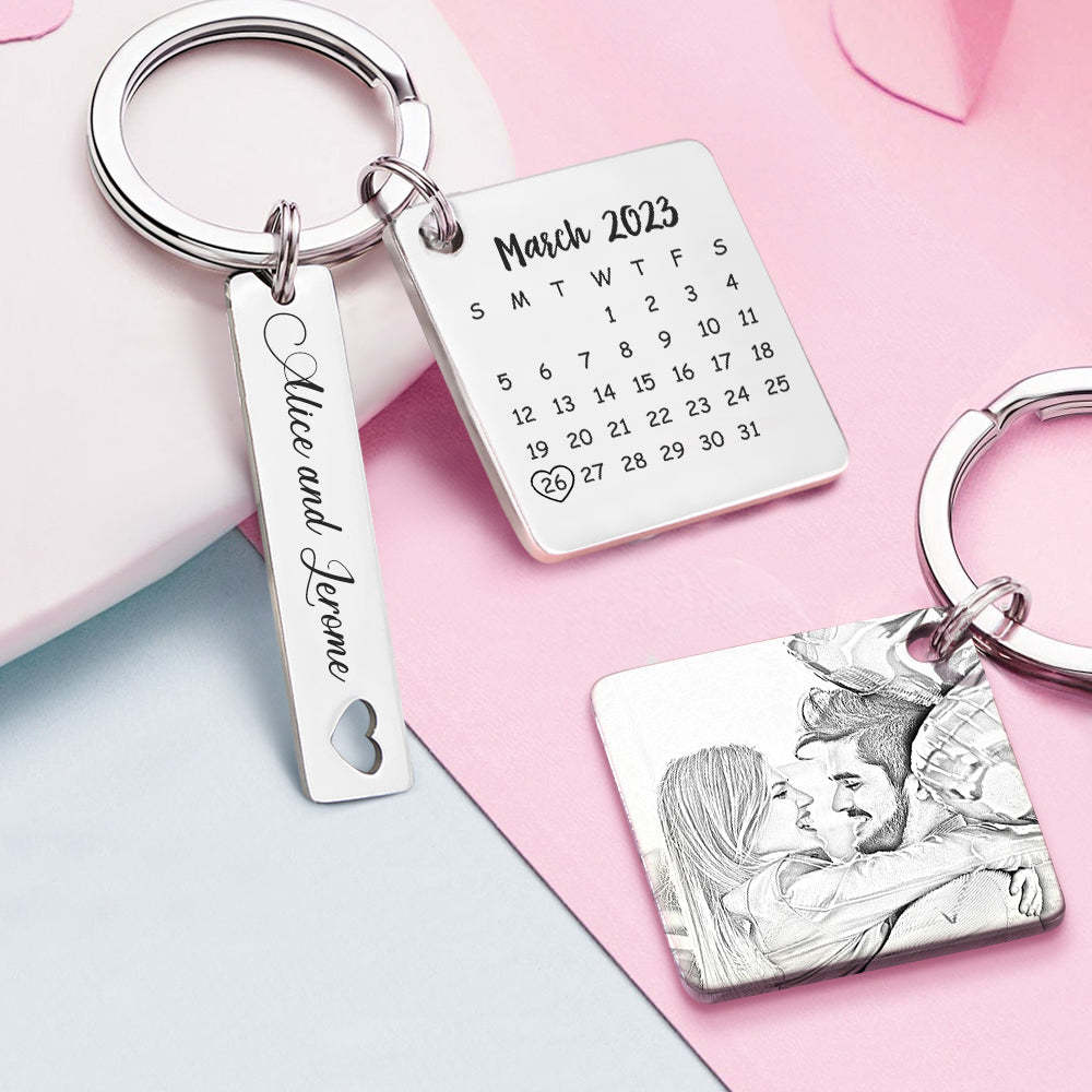Porte-clés De Calendrier Photo Personnalisé Personnalisé Enregistrer Le Cadeau De Porte-clés De Date Pour Les Amoureux - votrecollierprenomfr