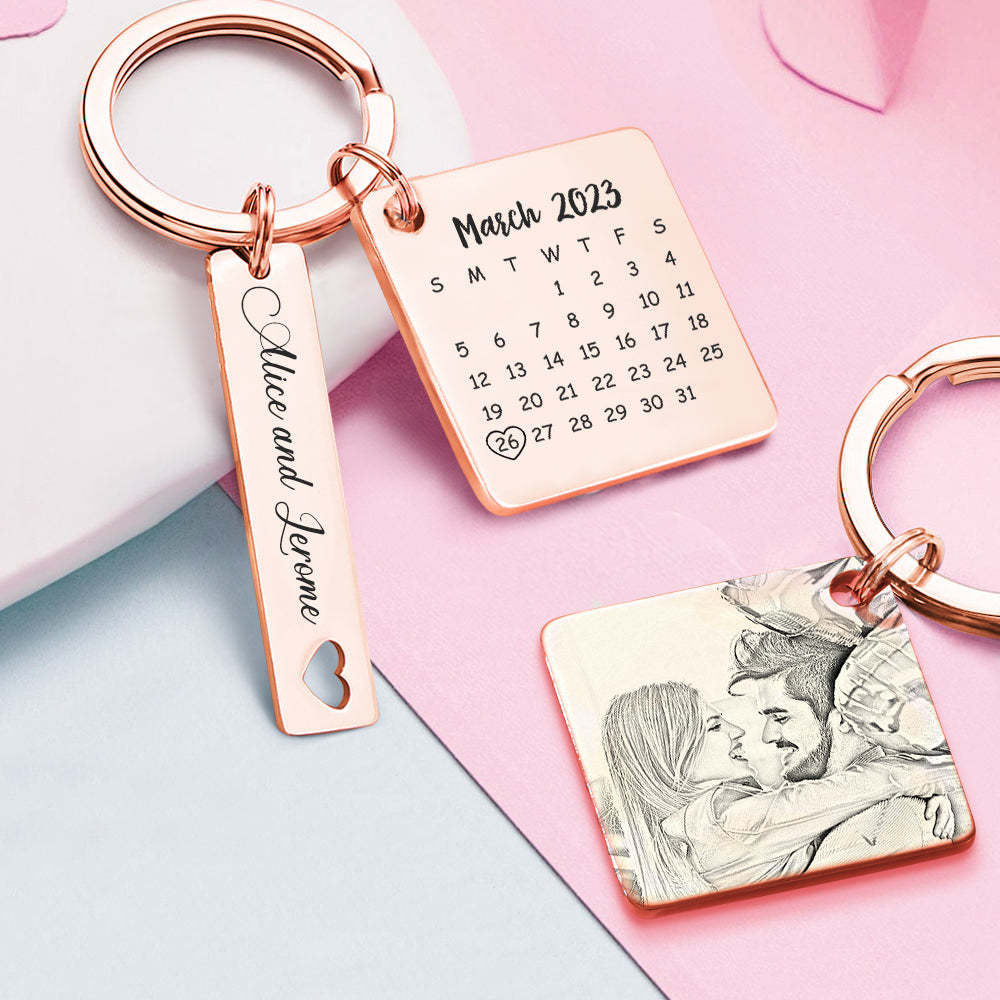 Porte-clés De Calendrier Photo Personnalisé Personnalisé Enregistrer Le Cadeau De Porte-clés De Date Pour Les Amoureux - votrecollierprenomfr
